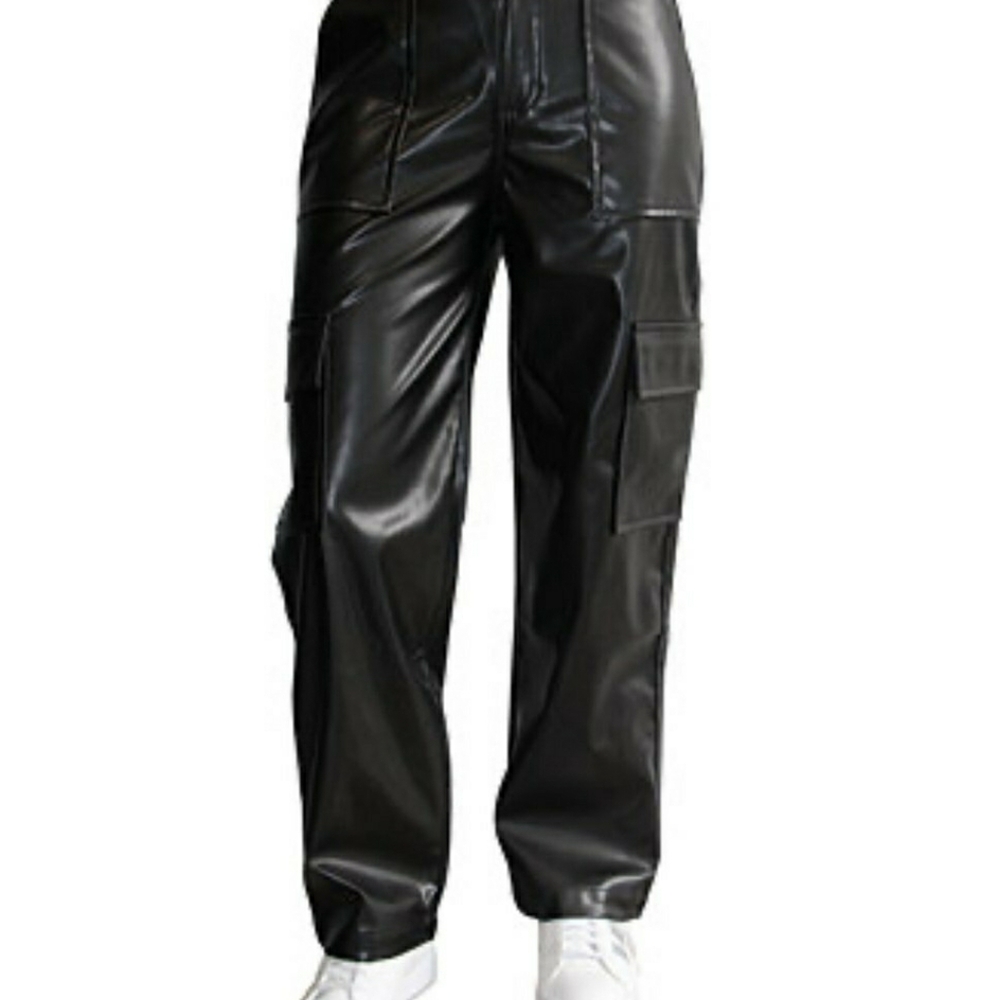 Black Faux Leather Cargo Skater  Pants Size XS